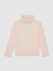 Reiss Rose Pink Carey Cotton-Jersey Roll-Neck Top with Stretch - Image 2 of 4