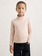 Reiss Rose Pink Carey Cotton-Jersey Roll-Neck Top with Stretch - Image 3 of 4