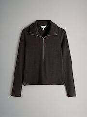 The Set 2 Pack Soft Rib Funnel Neck Quater Zip Long Sleeve Jumper Chocolate Brown/Oat Marl - Image 2 of 5