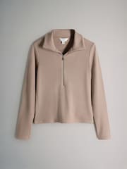 The Set 2 Pack Soft Rib Funnel Neck Quater Zip Long Sleeve Jumper Chocolate Brown/Oat Marl - Image 3 of 5