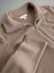 The Set 2 Pack Soft Rib Funnel Neck Quater Zip Long Sleeve Jumper Chocolate Brown/Oat Marl - Image 5 of 5