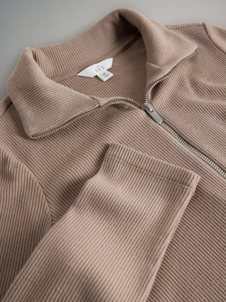 The Set 2 Pack Soft Rib Funnel Neck Quater Zip Long Sleeve Jumper Chocolate Brown/Oat Marl - Image 5 of 5
