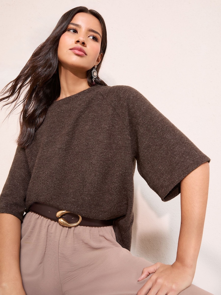 Friends Like These Chocolate Brown Brushed Top - Image 1 of 4 Friends Like These Chocolate Brown Brushed Top - Image 1 of 4