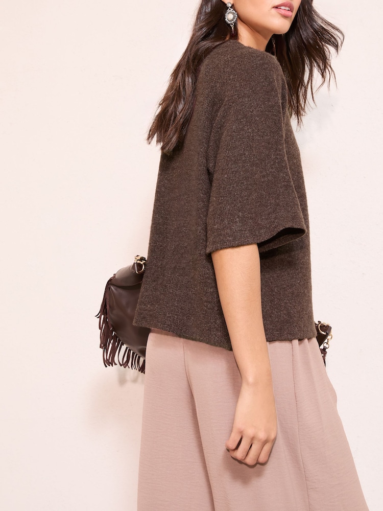 Friends Like These Chocolate Brown Brushed Top - Image 2 of 4 Friends Like These Chocolate Brown Brushed Top - Image 2 of 4