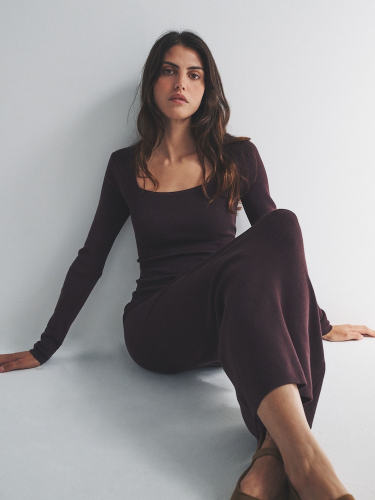 Buy The Set 2 Pack Knitted Square Neck Dress Burgundy Plum/Navy Blue Tipped  from Next USA