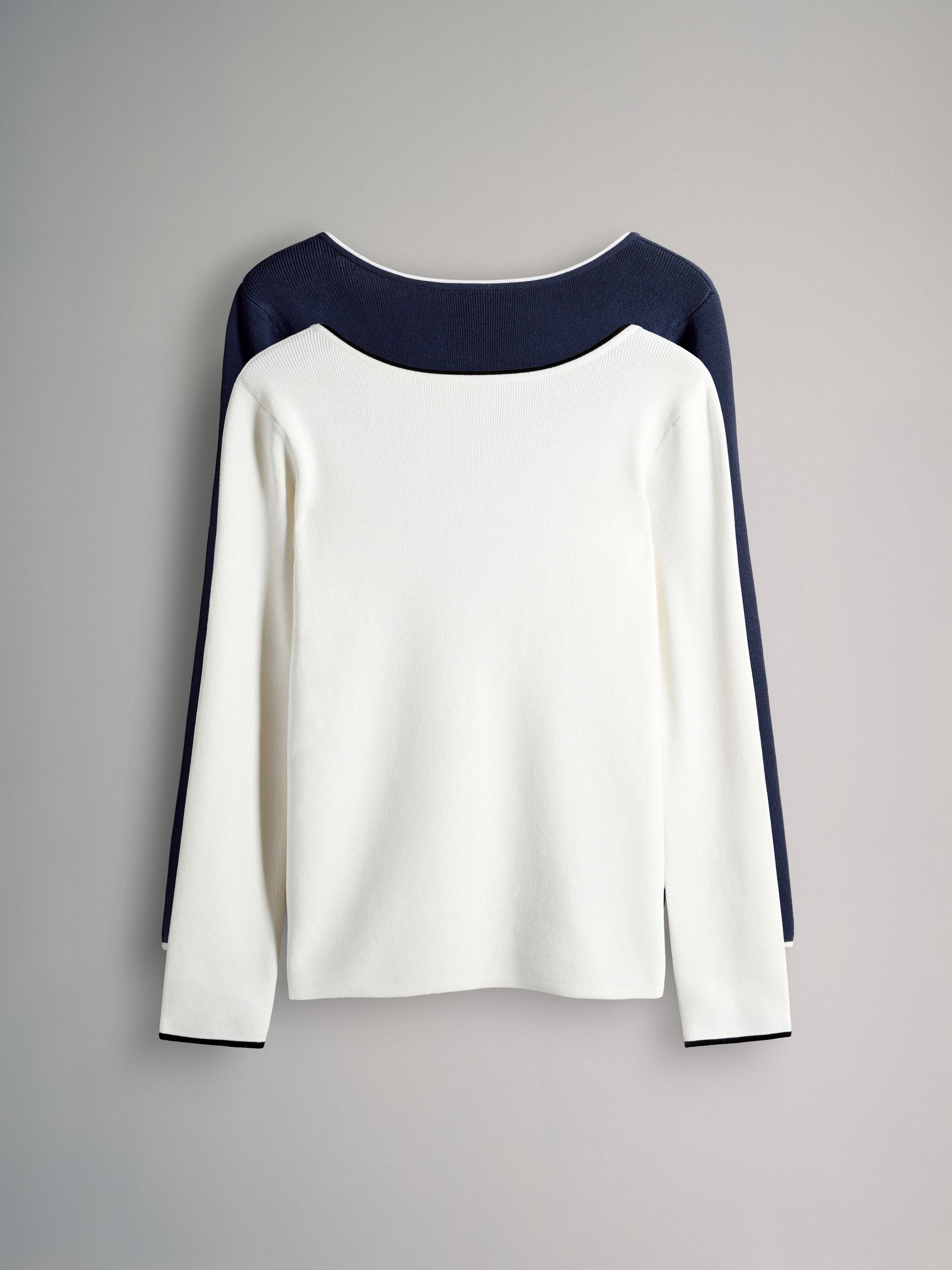Buy The Set 2 Pack Knitted Tipped Scoop Back Tops Ecru/Navy Blue