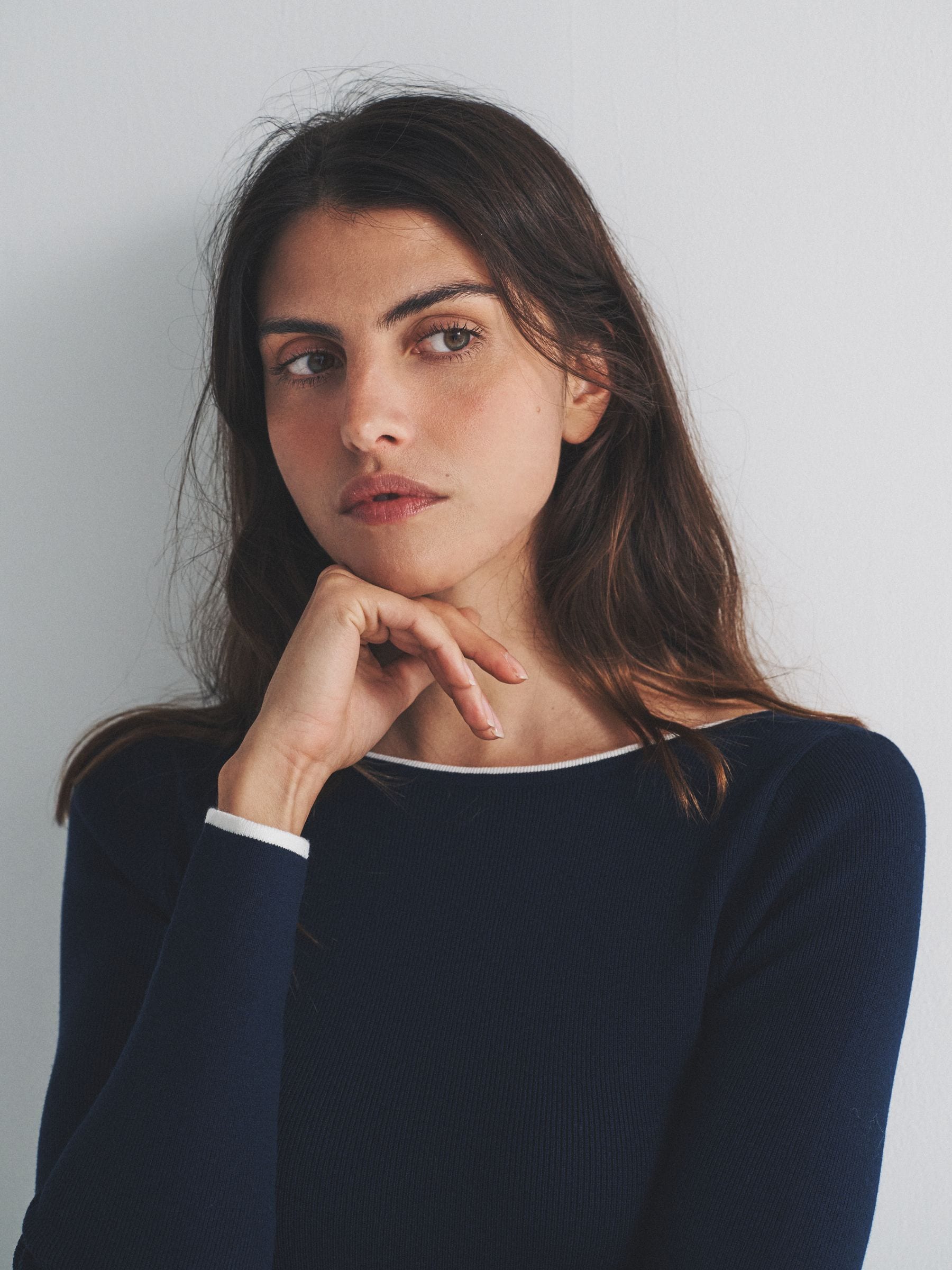 Buy The Set 2 Pack Knitted Tipped Scoop Back Tops Ecru/Navy Blue