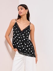 Friends Like These Black Spot Lace Trim Asymmetric Cami - Image 1 of 4