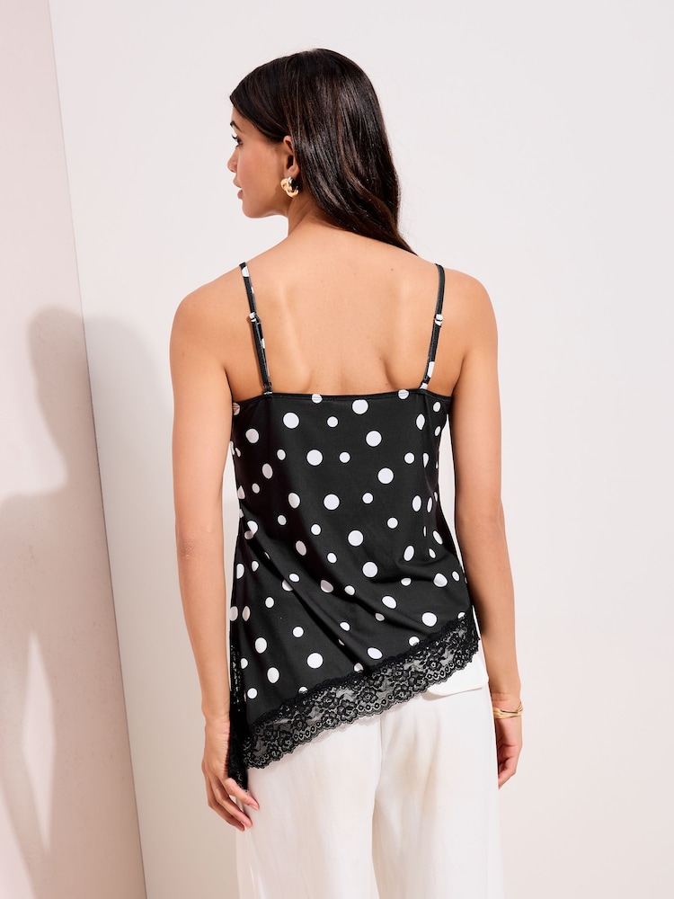 Friends Like These Black Spot Lace Trim Asymmetric Cami - Image 2 of 4