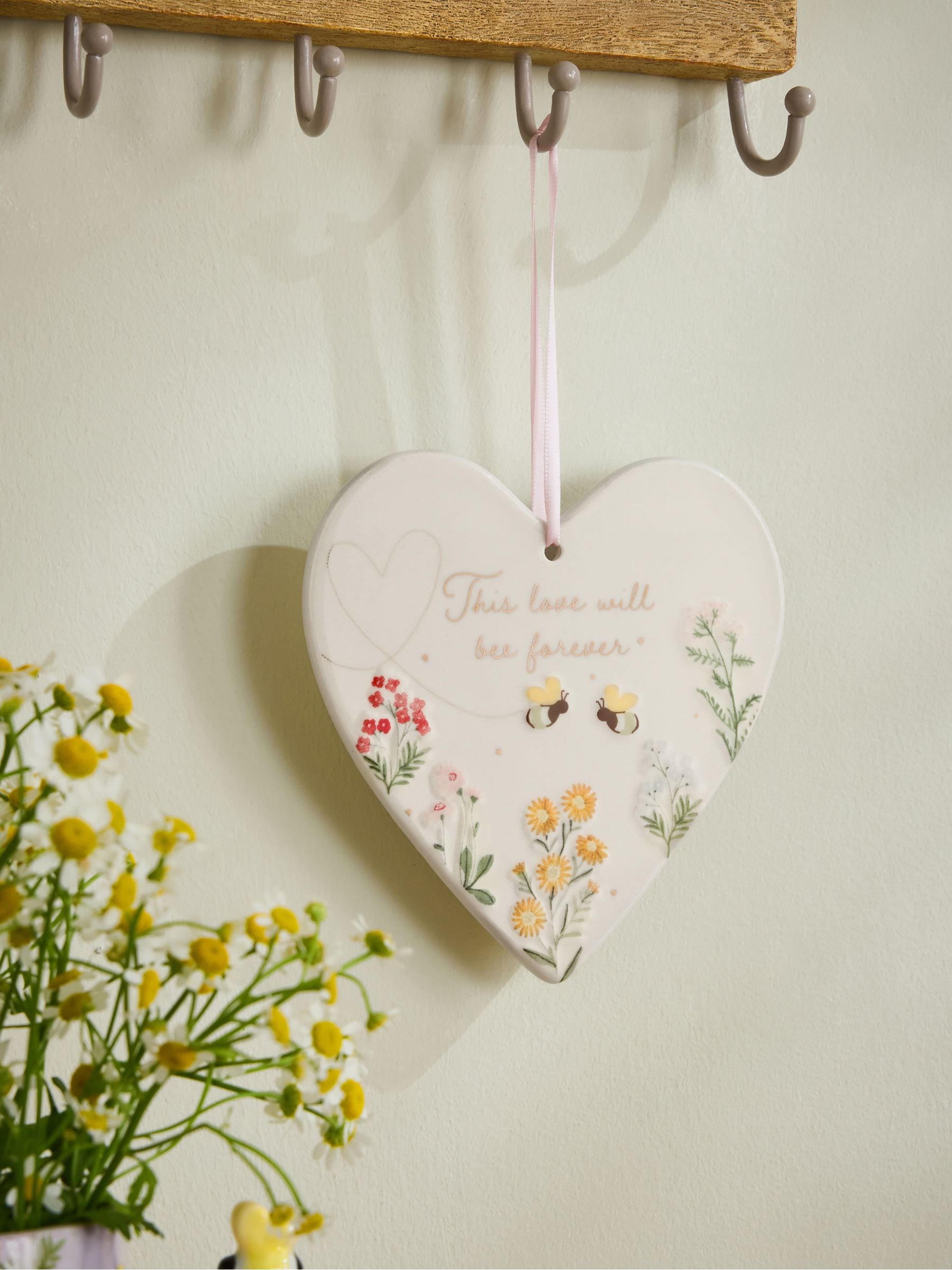 Pastel Floral Love Bee Hanging Sign
