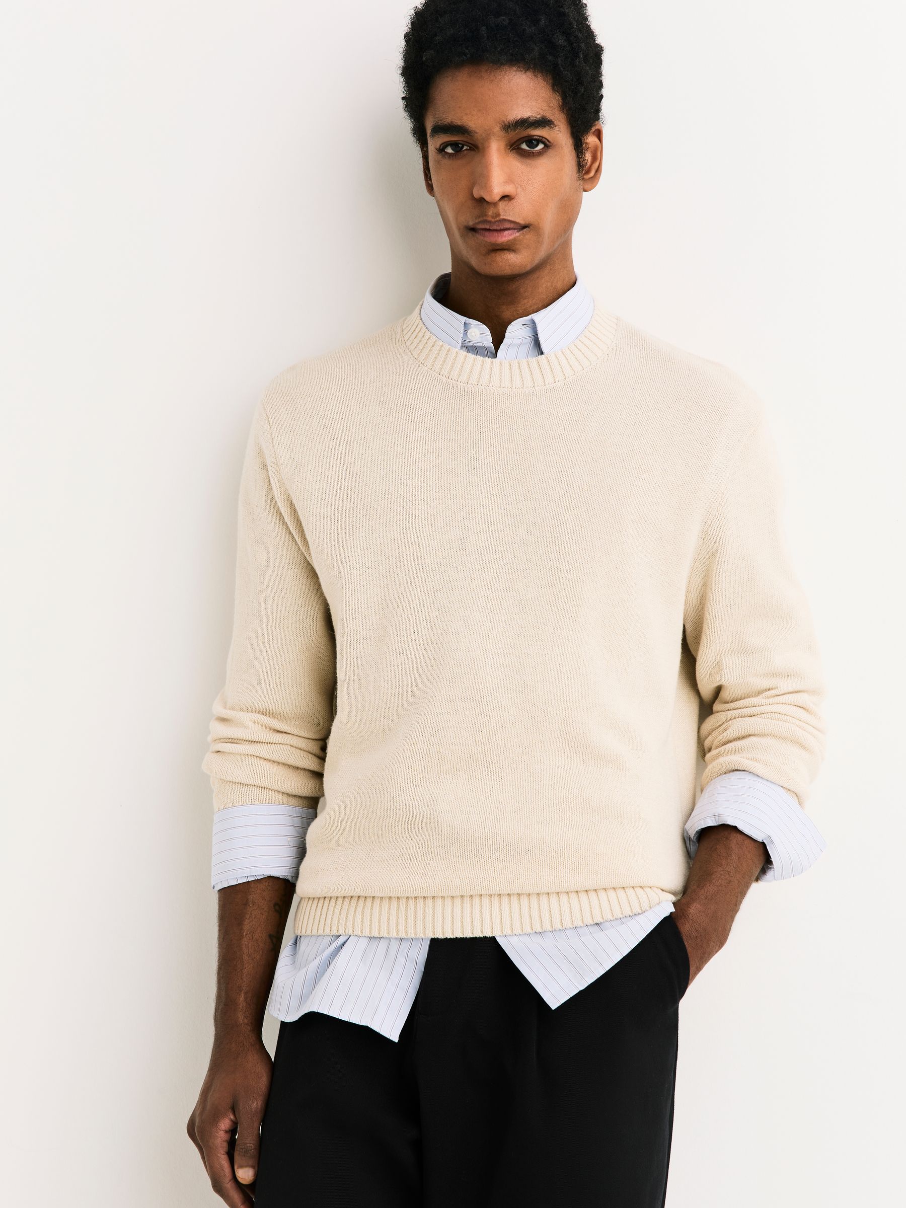 Cumpără Neutral - Regular Fit Linen Rich Crew Neck Jumper from