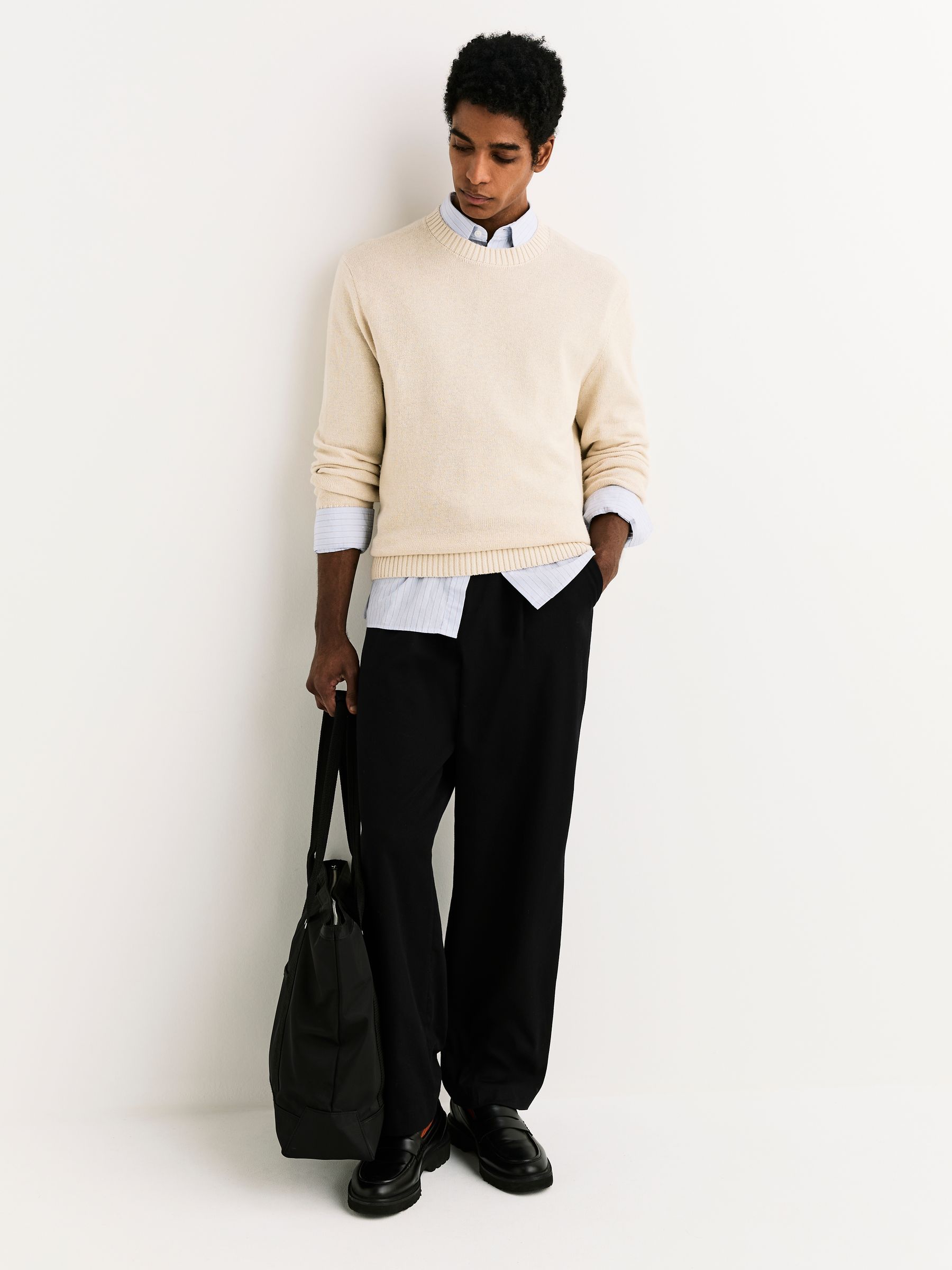 Cumpără Neutral - Regular Fit Linen Rich Crew Neck Jumper from