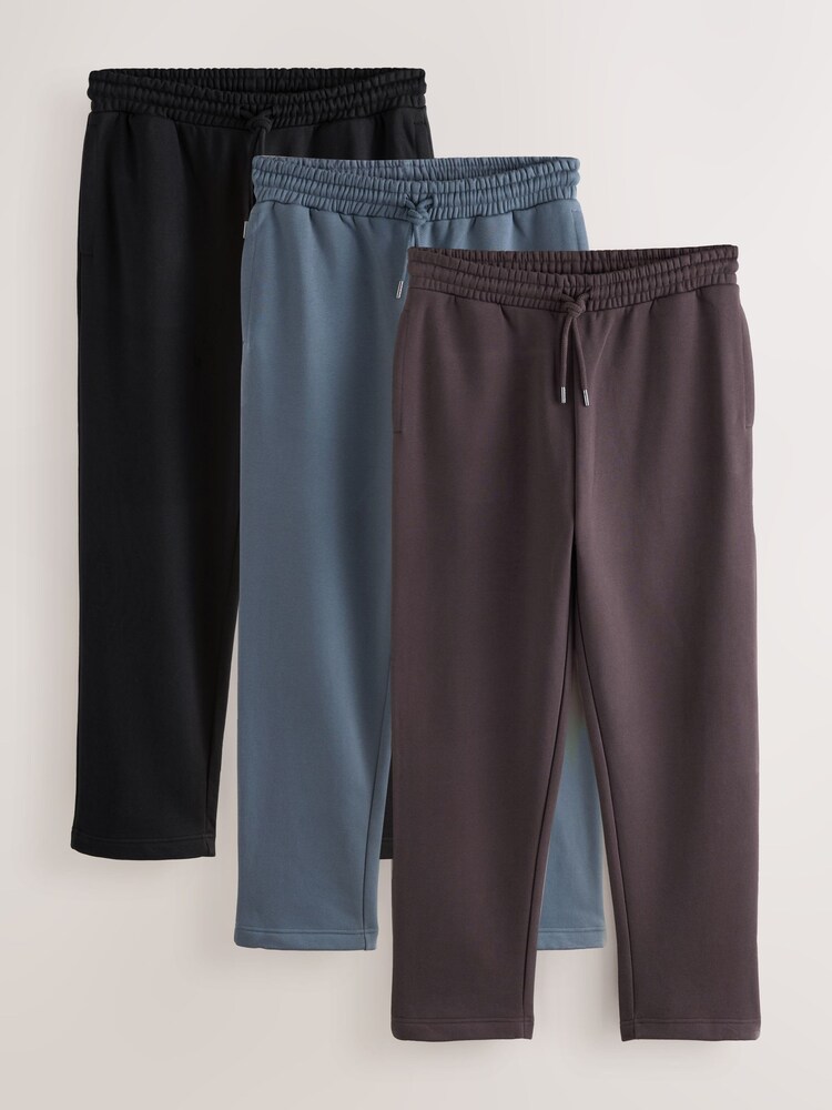 Black/Chocolate Brown/Steel Blue Cotton Rich Jersey Joggers 3 Pack - Image 1 of 6 Black/Chocolate Brown/Steel Blue Cotton Rich Jersey Joggers 3 Pack - Image 1 of 6
