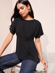 Schwarz - Friends Like These Pleated Waist Detail Short Sleeve Blouse - Bild 1 von 4