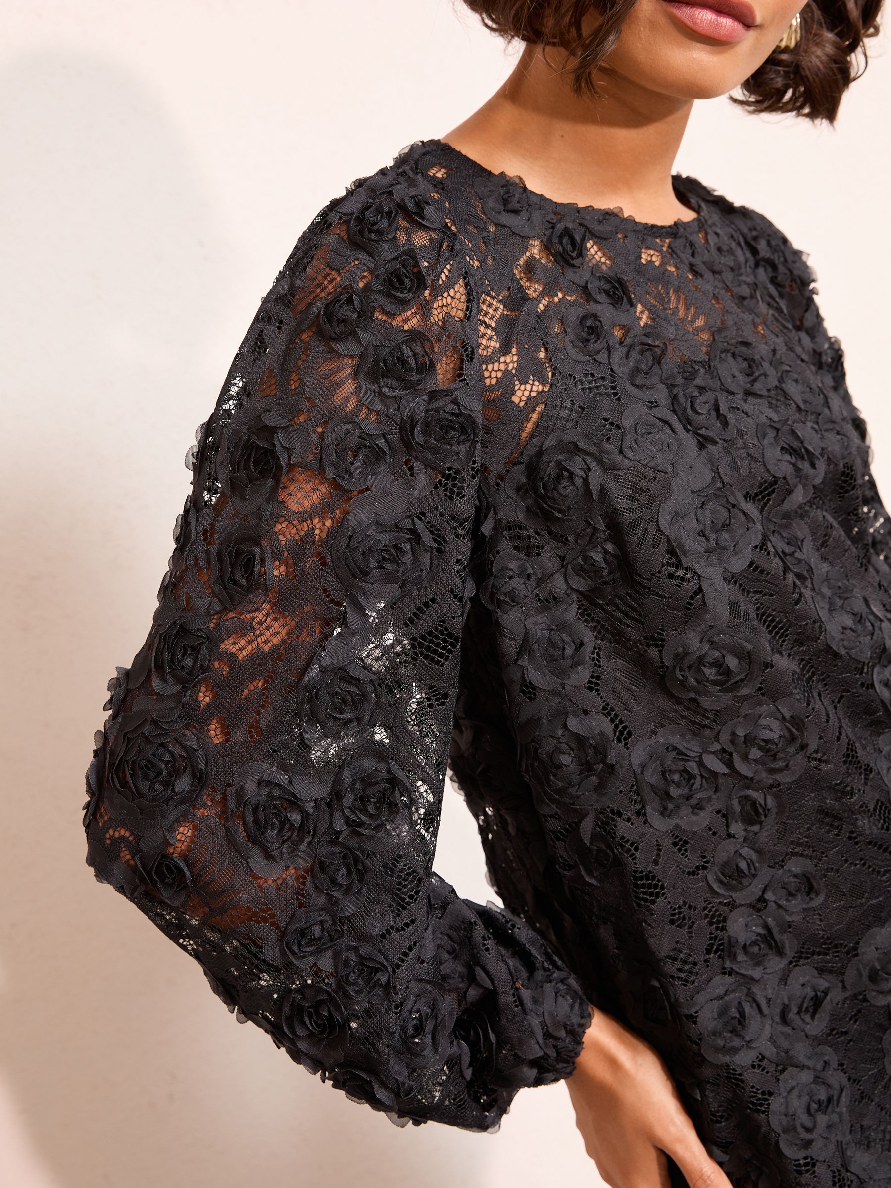 Buy Friends Like These Black Long Sleeve 3D Floral Lace Blouse
