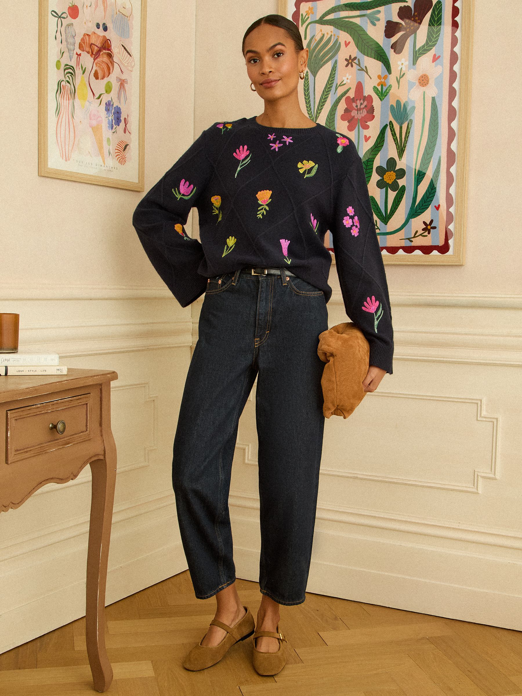 Buy Love & Roses Navy Embroidered Detail Knitted Jumper from the