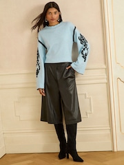 Love & Roses Pale Blue Embroidered Sleeve Knit Jumper - Image 3 of 4