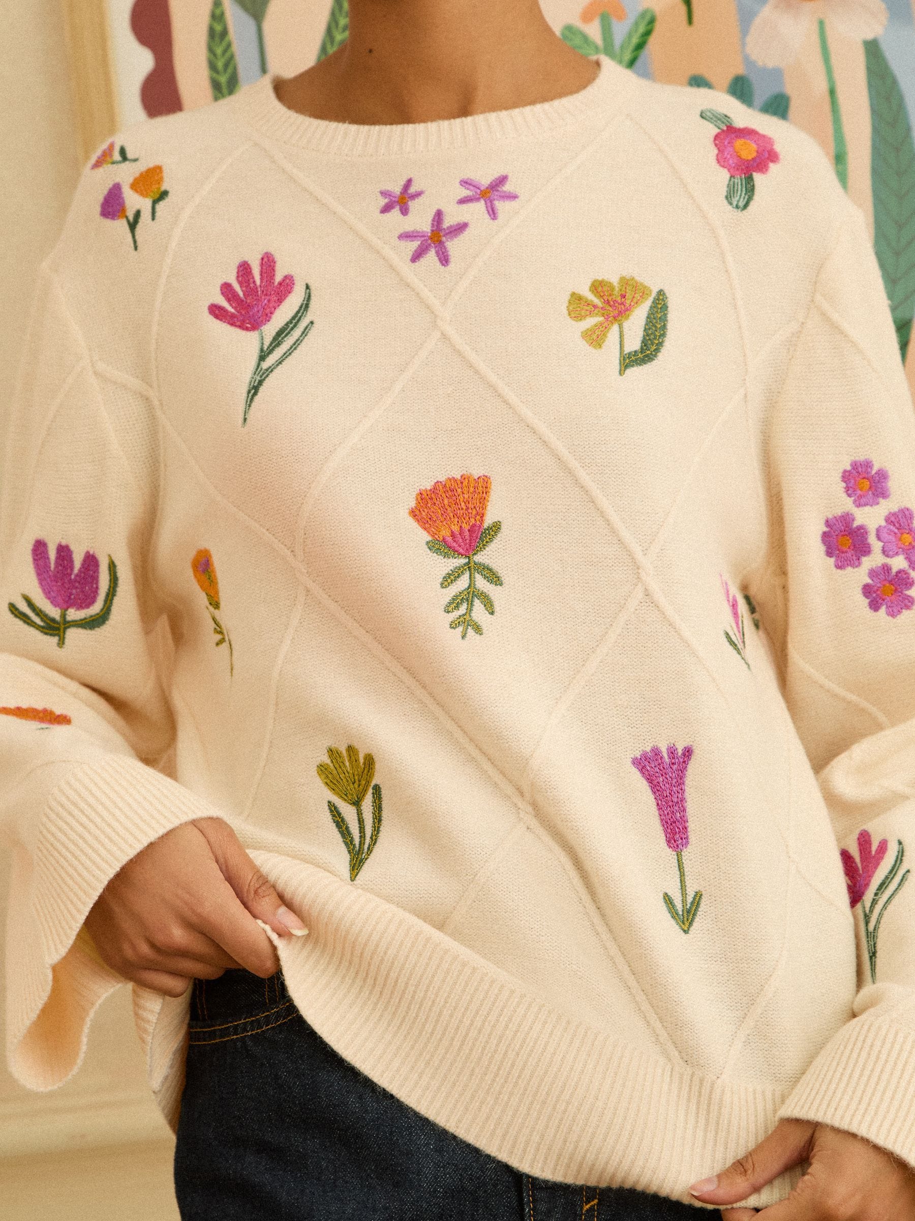 Buy Love & Roses Ivory Embroidered Detail Knitted Jumper from the