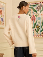 Elfenben - Love & Roses Embroidered Detail Knitted Jumper - Bild 4 av 4