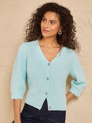 Love & Roses Mint Green Short Sleeve Cosy Knitted Cardigan - Image 1 of 4