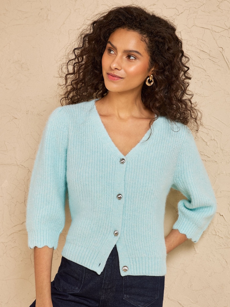 Love & Roses Mint Green Short Sleeve Cosy Knitted Cardigan - Image 1 of 4 Love & Roses Mint Green Short Sleeve Cosy Knitted Cardigan - Image 1 of 4