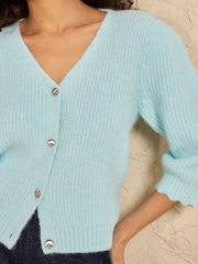 Love & Roses Mint Green Short Sleeve Cosy Knitted Cardigan - Image 2 of 4