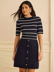 Love & Roses Navy Short Sleeve Knitted Mini Dress - Image 1 of 4