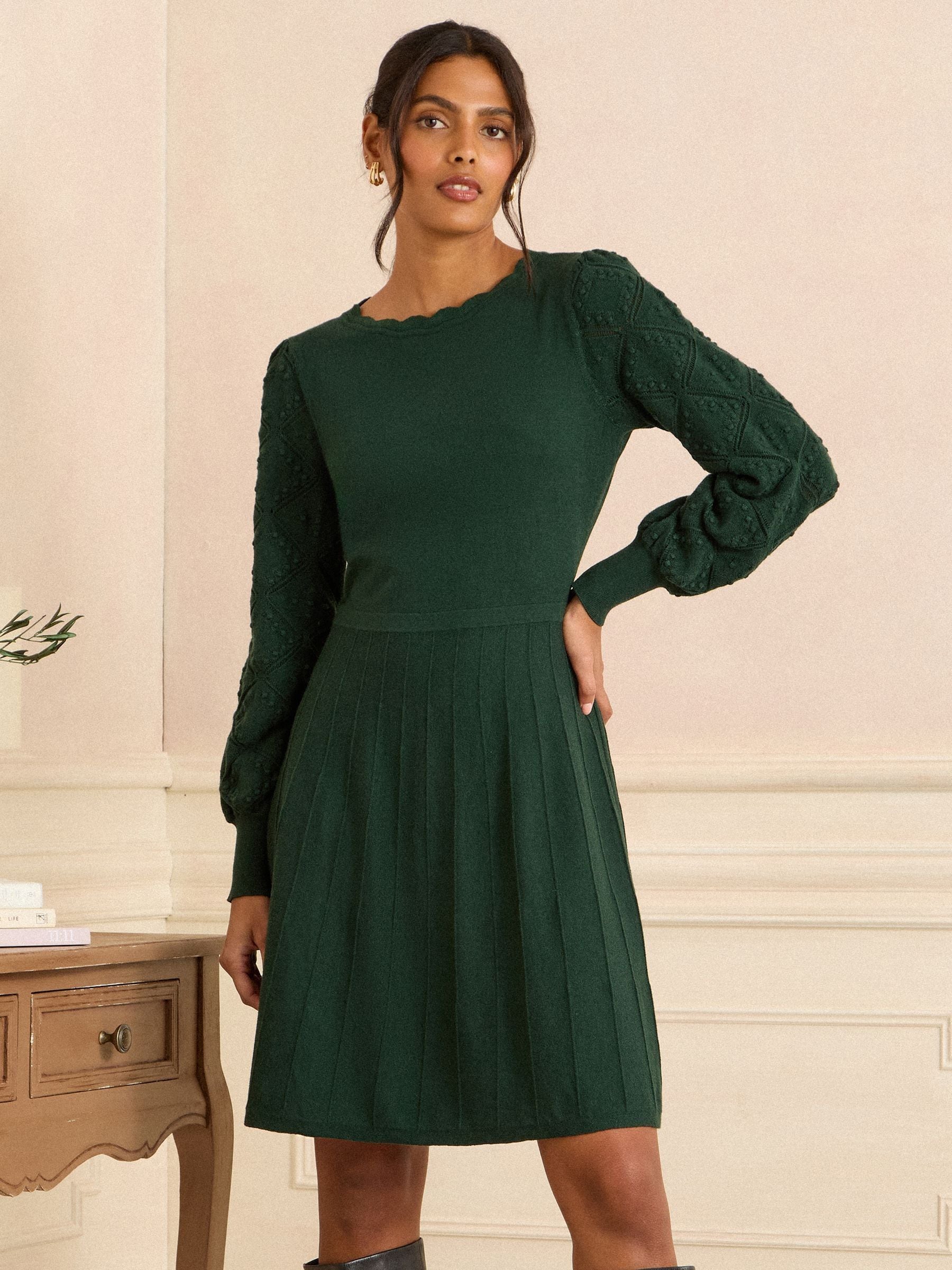 未使用★'22年Rene/ルネ Winter F&F Dress 36 グリーン Buy Love & Roses Forest Green Petite Scallop Knitted Mini Dress
