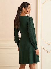 Love & Roses Forest Green Petite Scallop Knitted Mini Dress - Image 4 of 4