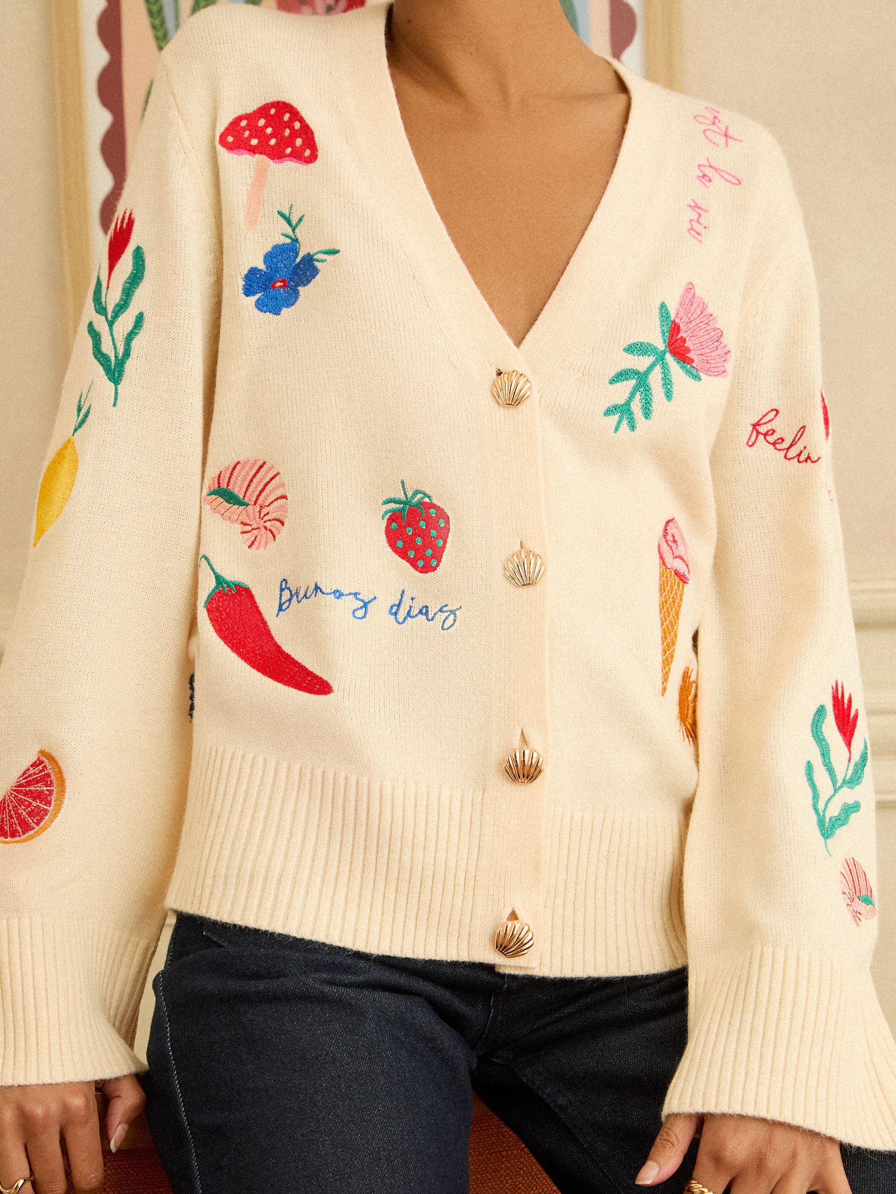 Buy Love & Roses Ivory Embroidered Knitted Cardigan from the Next