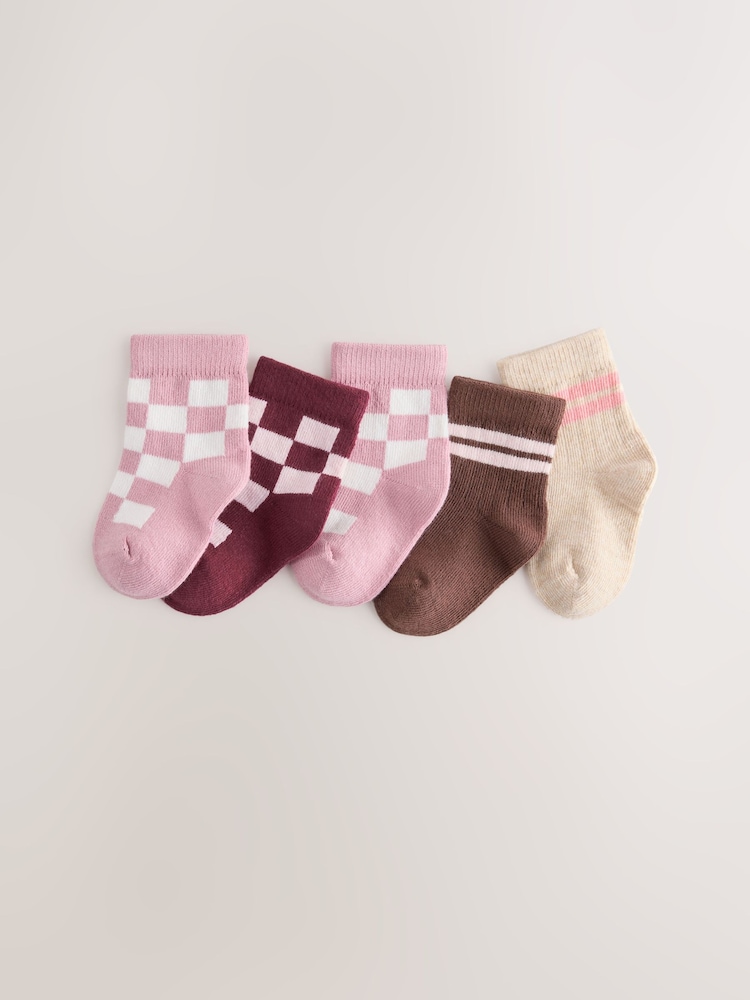 Pink Checkerboard Baby Socks 5 Pack - Image 1 of 3