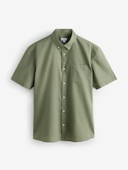 Khaki Green Plain Linen Short Sleeve Shirt - Image 1 of 1