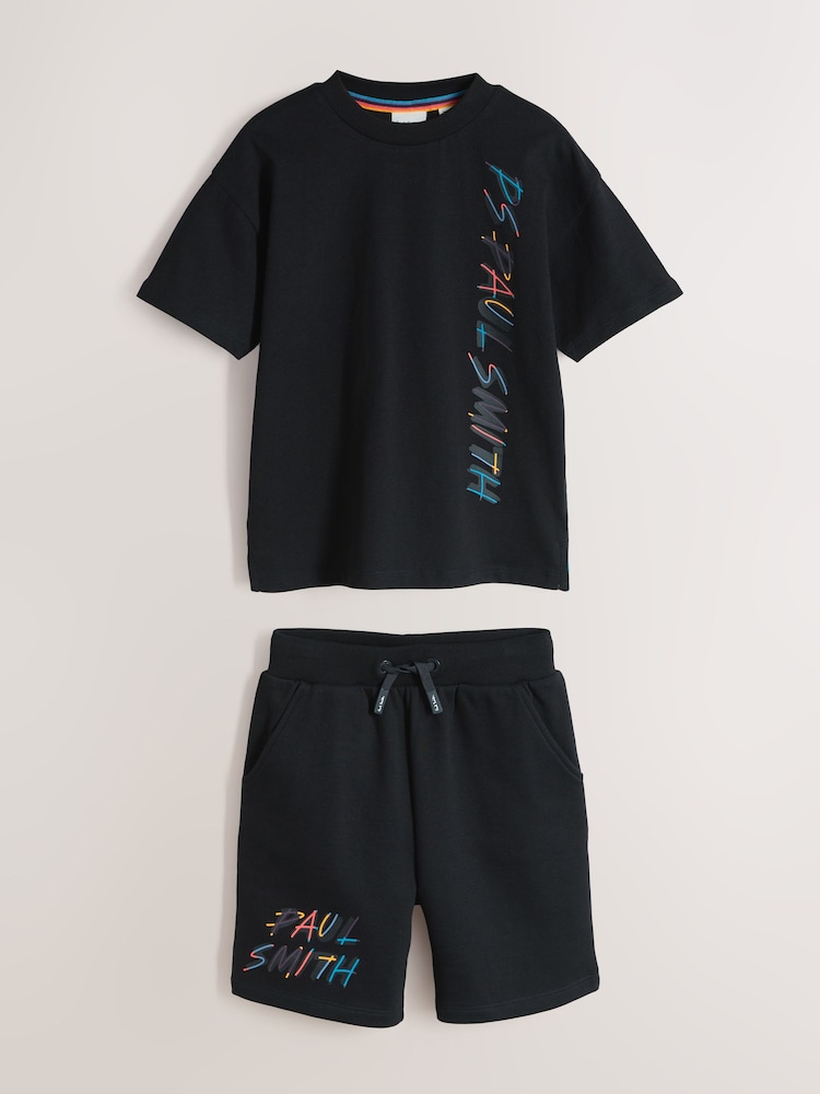 Paul Smith Junior Graphic Black T-Shirt and Shorts Set - Image 1 of 7