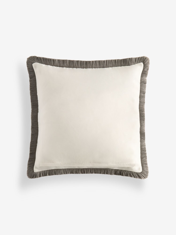 Grey 50 x 50cm Herringbone Fringe Cushion - Image 4 of 4