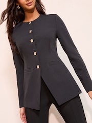 Friends Like These Black Collarless Button Front Blazer - Image 4 of 5