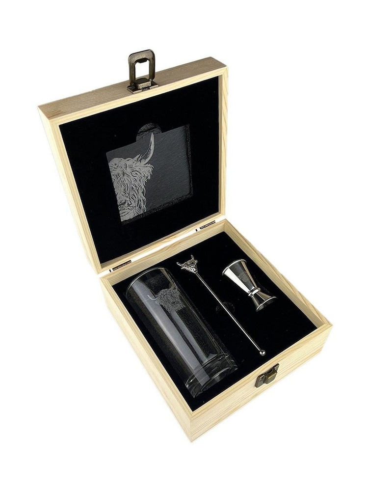 Selbrae House Clear Silver Highland Cow Highball Drinks Set - Image 3 of 3