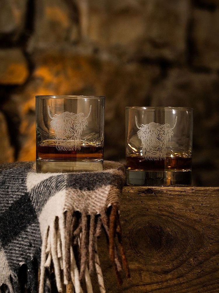 Selbrae House Set of 2 Clear Highland Cow Glass Tumblers - Image 1 of 4
