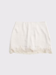 Abercrombie & Fitch Cream Satin Mini Skirt with Lace Trim - Image 1 of 1