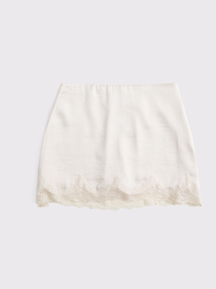 Abercrombie & Fitch Cream Satin Mini Skirt with Lace Trim - Image 1 of 1