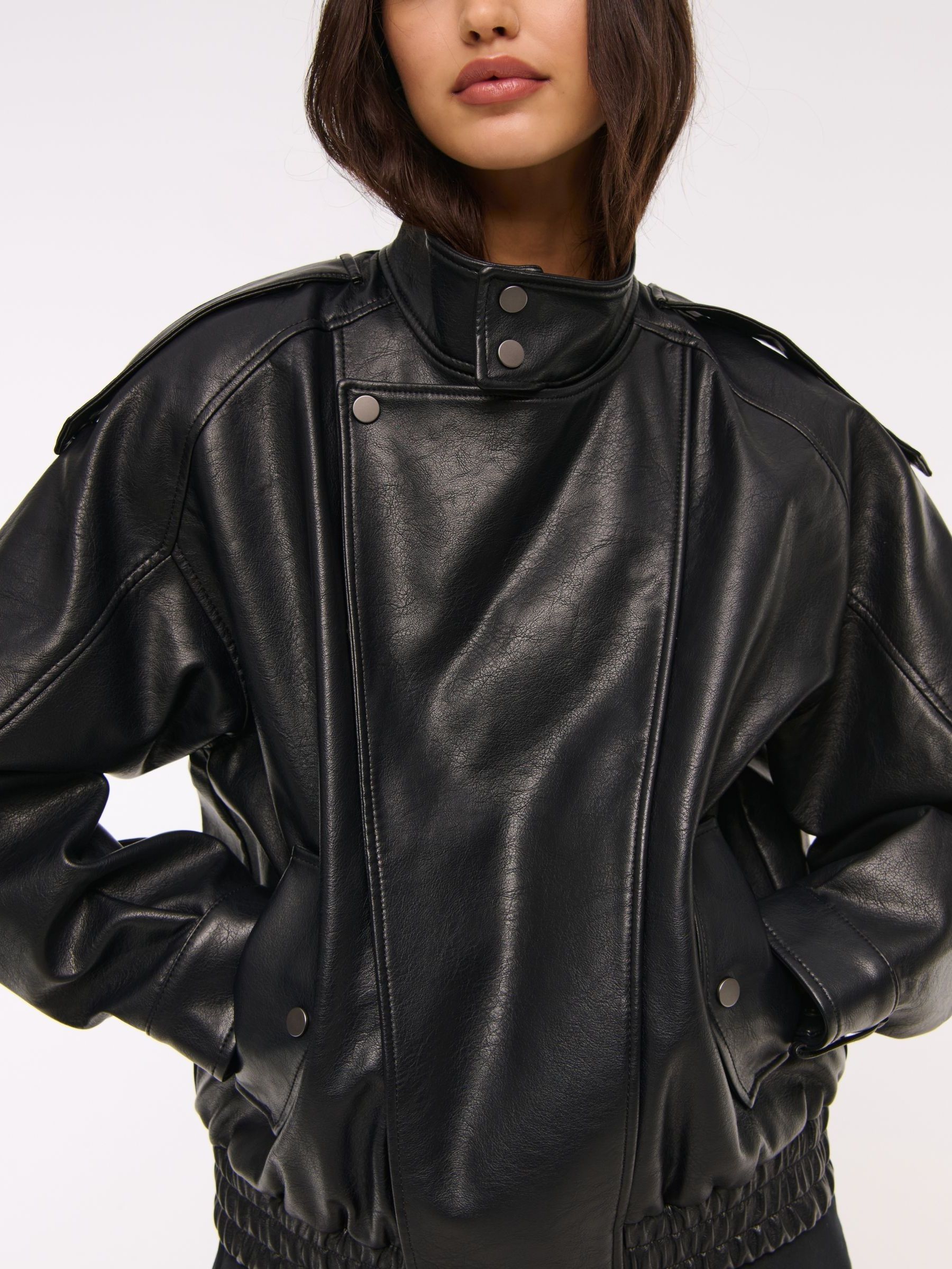 Buy Abercrombie & Fitch Black Relaxed Fit Faux Leather Bomber