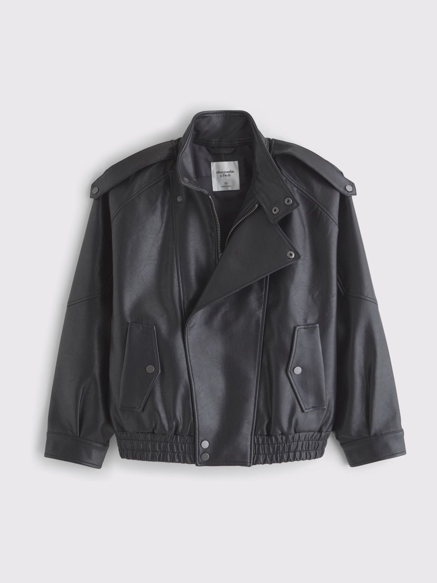 Buy Abercrombie & Fitch Black Relaxed Fit Faux Leather Bomber