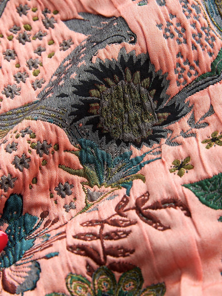 Pink Floral Jacquard Bomber Jacket - Image 10 of 10 Pink Floral Jacquard Bomber Jacket - Image 10 of 10