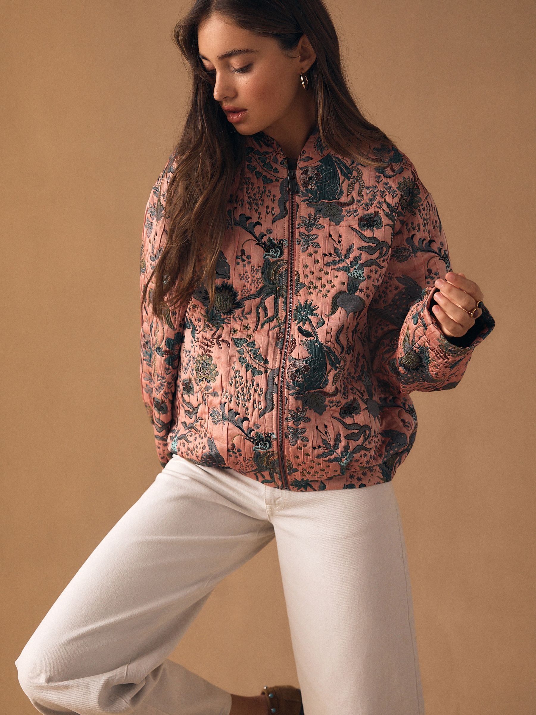 Buy Pink Floral Jacquard Bomber Jacket from the Next UK online shop