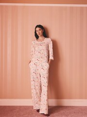 Cath Kidston Cream/Red Love Notes Valentines Heart Print Cotton Jersey Pyjamas - Image 2 of 9