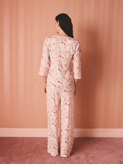 Cath Kidston Cream/Red Love Notes Valentines Heart Print Cotton Jersey Pyjamas - Image 3 of 9