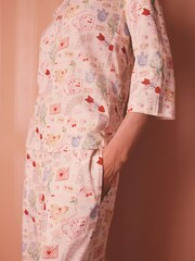Cath Kidston Cream/Red Love Notes Valentines Heart Print Cotton Jersey Pyjamas - Image 5 of 9