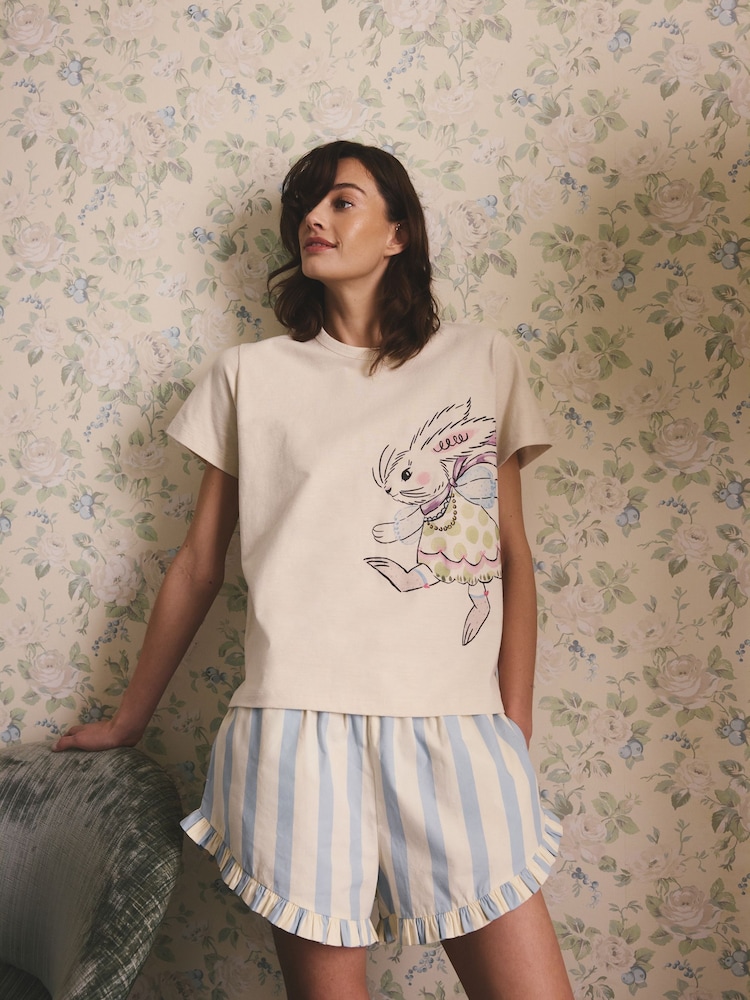 Cath Kidston Blue Rabbit Cotton Jersey Shorts Set - Image 2 of 10