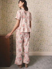 Cath Kidston Cream Hackney Rose Cotton Button Through Frill Woven Pyjamas - Image 3 of 10
