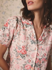 Cath Kidston Cream Hackney Rose Cotton Button Through Frill Woven Pyjamas - Image 5 of 10