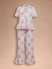 Cath Kidston Cream Hackney Rose Cotton Button Through Frill Woven Pyjamas - Image 8 of 10